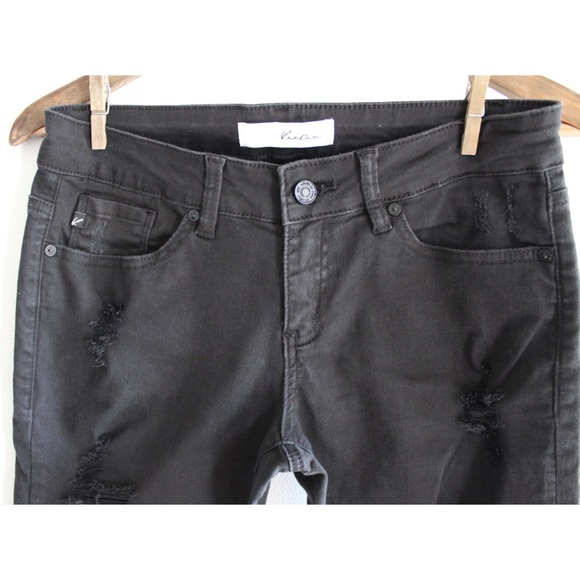 KanCan Preowned Raw Hem Distressed Washed Black Skinny Jeans 7 27 - Picture 2 of 9